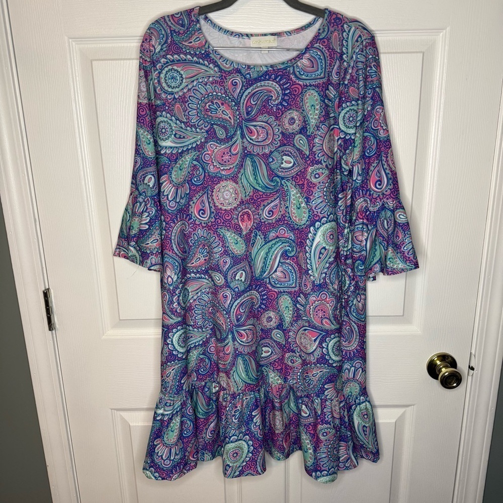Simply Southern Long Sleeve Paisley Dress - Purple Pink and Teal Size Large GUC - Picture 1 of 6